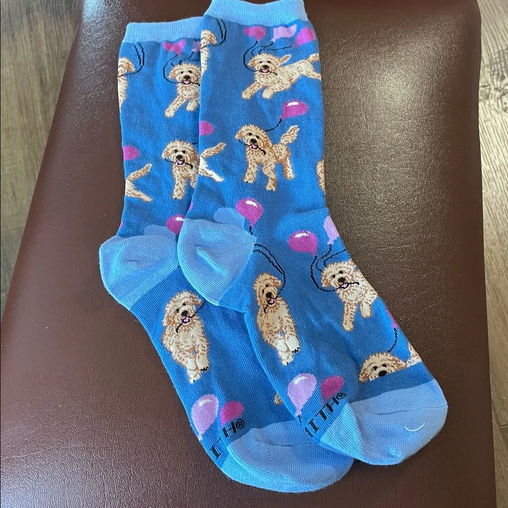 Socksmith Women's Crew Socks Doggy Doodle Party Blue Novelty Footwear